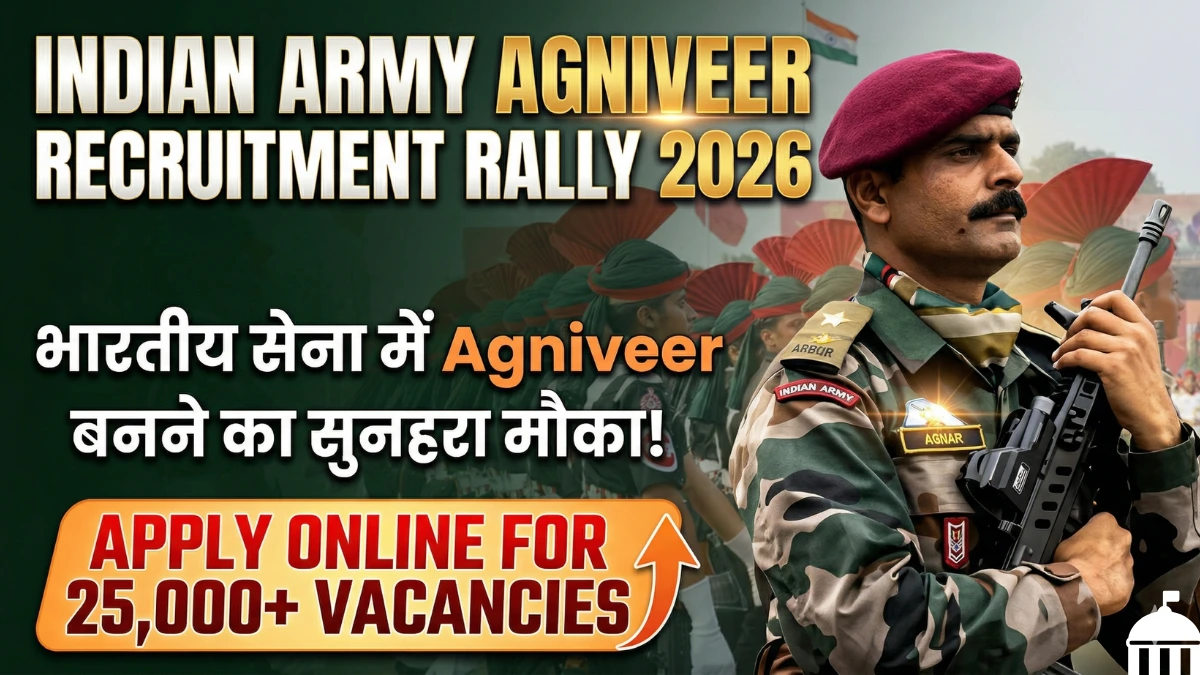 RRB ALP Vacancy 2026: 11,127 पदों पर निकली बंपर भर्ती! जानें पूरी Application Process और Eligibility 2 Indian Army Agniveer Recruitment Rally 2026: भारतीय सेना में Agniveer बनने का सुनहरा मौका! Apply Online for 25,000+ Vacancies